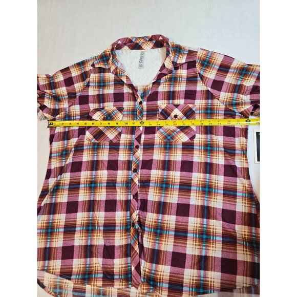Womens Plus Size Plaid Button-Up Shirt Lace Back Size 2X Pockets - Picture 9 of 15